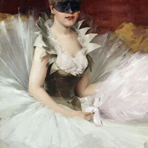 A Masked Beauty (oil on panel)