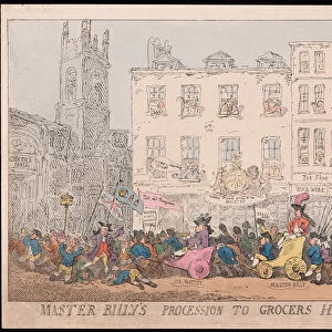 Master Billys Procession to Grocers Hall, pub. 1784 (hand coloured engraving)
