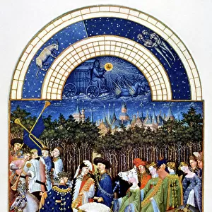 May from Les Tres Riches Heures du Duc de Berry ('The Very Rich Hours of the Duke of Berry, 15th century prayerbook) - showing men playing the sackbut and natural trumpet