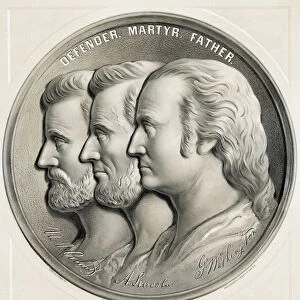 Medallion showing Ulysses S. Grant, Abraham Lincoln and George Washington as Defender