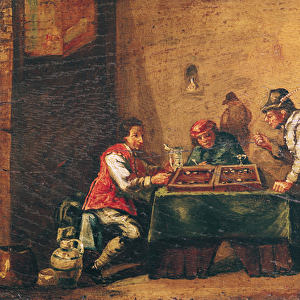 Men Playing Backgammon in a Tavern (oil on canvas)