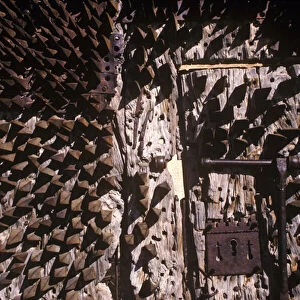 Metal spikes embedded in a castle door (photo)