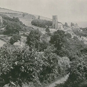 Minehead, View of the Village and Church (b / w photo)