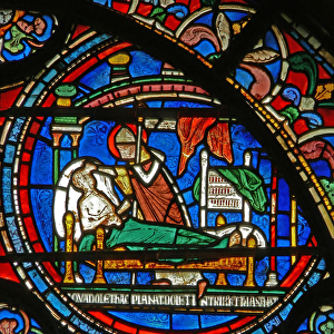 Detail from the Miracle Window depicting St. Thomas visiting a sick man in his sleep