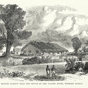 Mission station near the mouth of the Gaboon River, Western Africa (engraving)