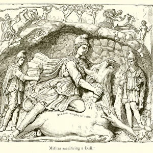 Mithra sacrificing a Bull (engraving)