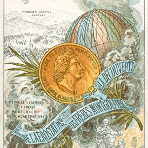 The Montgolfier Brothers, French ballooning pioneers (chromolitho)