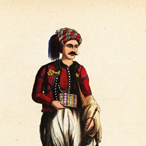 Moorish man in turban, jacket, culottes, holding a cane, Algiers, Algeria