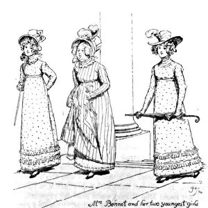 Mrs. Bennet and her two youngest girls, illustration from Pride