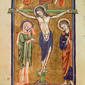 Ms. 1273 fol. 14v The Crucifixion, illustration from a psalter (vellum)