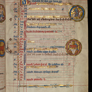 Ms 322 f. 3r, May, a man falconing, illustration from the De Brailes Psalter, c
