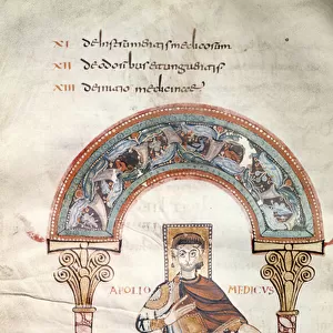 Ms CCII fol. 91v Apollo Medicus, from Etymologiae by Isidore of Seville (vellum)
