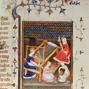 Ms Fr 12420 fol. 71 Tanaquil weaving, from De Claris Mulieribus