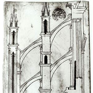 Ms Fr 19093 f. 32v Section of the wall and arch of the absidial chapels of Reims Cathedral