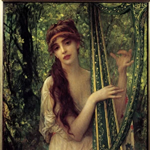 Music (Portrait of Agathe Calmel). Painting by Ernest Hebert (1817-1908), 19th century