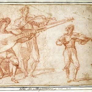 Two Musicians playing a Chiatarrone and a Violin, with a Subsidiary Study of the Second
