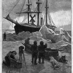 Nansens polar exploration ship Fram trapped in the ice - engraving from The report