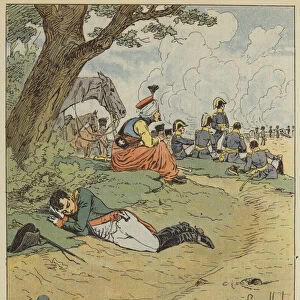 Napoleon dormant pendant la bataille (colour litho)