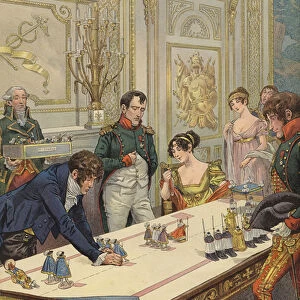 Napoleon and Josephine preparing for their coronation (colour litho)