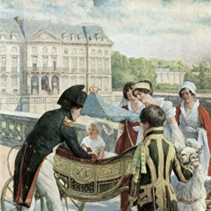 Napoleon and the King of Rome on the Terrace at Meudon (colour litho)