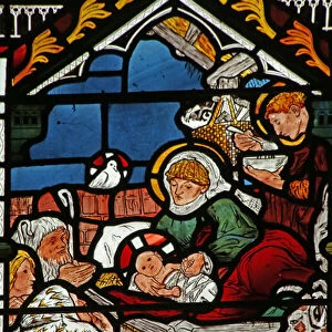 The Nativity with Adoration of a Magi and a Shepherd (stained glass)
