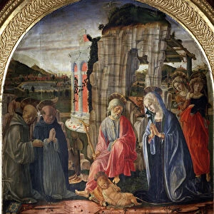 Nativity with st Bernard and st thomas Aquinas - Painting, 1475-1476
