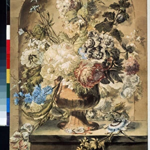"Nature morte aux fleurs"Aquarelle de Jan van Os (1744-1808) 18eme siecle Musee Pouchkine, Moscou