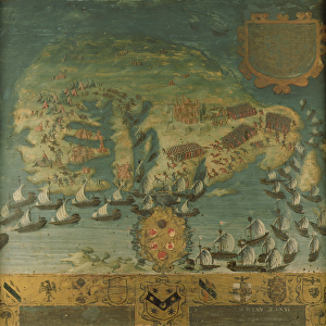 Naval victory of Don Garcia de Toledo in Malta (Biccherna), 1565 (oil on panel)