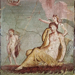 Nemesis, goddess of revenge, shows Theseus ship, who just abandoned Ariadne (fresco