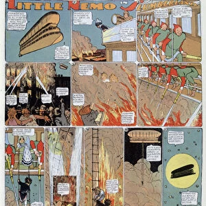 Nemo et l incendie - in "Little Nemo in Slumberland"of 09 / 01 / 1910. llustration by Winsor McCay (1867-1934) - "Little Nemo in the Land of Dreams"