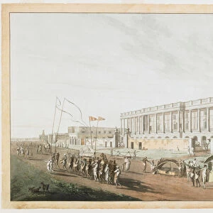 The New Court House and Chandpam Ghaut from the Views of Calcutta, 1787 (aquatint