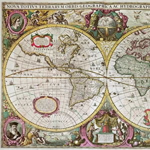 A New Land and Water Map of the Entire Earth, 1630 (coloured engraving)