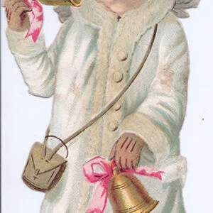 A New Year Victorian Paper Scrap Relief of an angel in a fur trimmed coat