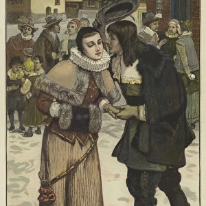 New Years Day in old New York (coloured engraving)