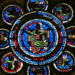 Detail from the north rose window depicting the Liberal Arts (stained glass)