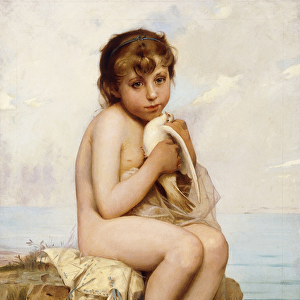 Nude Child with Dove, (oil on canvas)