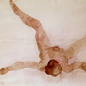 Nude Female Lying on her Back (w / c on paper)