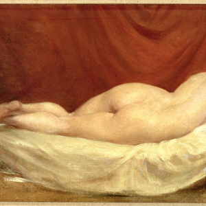 Nude Lying On A Sofa Against A Red Curtain (oil on canvas)