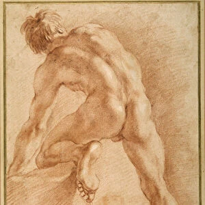 Nude man seen from the rear, late 17th century (red chalk heightened with white on paper)