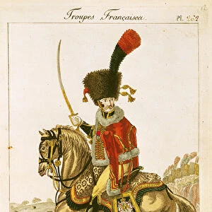 Officer of the Hussars of the Imperial Guard during the First Empire (coloured engraving)