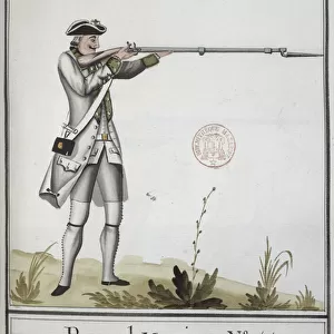 Officer of the Marine Royale with a bayonetted musket, 1768 (colour litho)