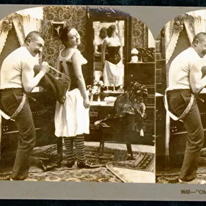 Oh! You re a Peach, humorous stereoscopic card depicting a young woman