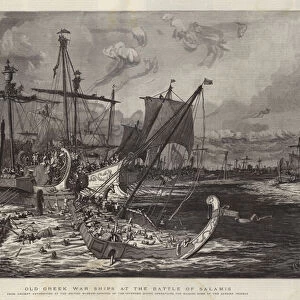 Old Greek War Ships at the Battle of Salamis (engraving)