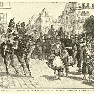The Old and New Regime, Republican National Guard saluting the remnant of the Imperial Guard (engraving)