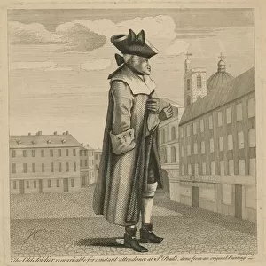 The old soldier remarkable for constant attendance at St Pauls Cathedral (engraving)