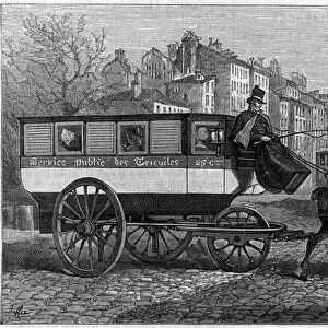 Omnibus has three wheels or tricycle in the streets of Paris