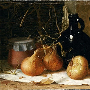 Onions, a Jug and a Ceramic Pot on a Tablecloth, 1896 (oil on canvas)