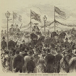 Opening of Kingston Bridge Free of Toll, delivering up the Key to the Lord Mayor (engraving)