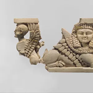 Openwork furniture plaque with two sphinxes, c. 800 BC (ivory, gold foil)