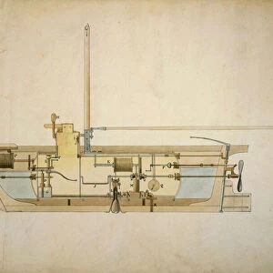 Original drawing of the Nautilus, the first underwater boat (submarine)